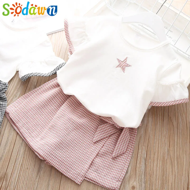 Sodawn/Одежда для маленьких девочек Детский комплект, модная футболка с короткими рукавами и бантом+ штаны, комплект одежды для маленьких девочек, комплект детской одежды с героями мультфильмов - Цвет: BZ269-pink