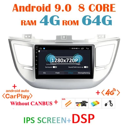 DSP ips 4G+ 64G 8 ядерный ndroid 9 автомобильный dvd для hyundai Tucson/IX35 мультимедийный автомобильный Радио gps навигация obd2 dvr Автомобильный плеер - Цвет: 4GIPSDSPAHD Player A