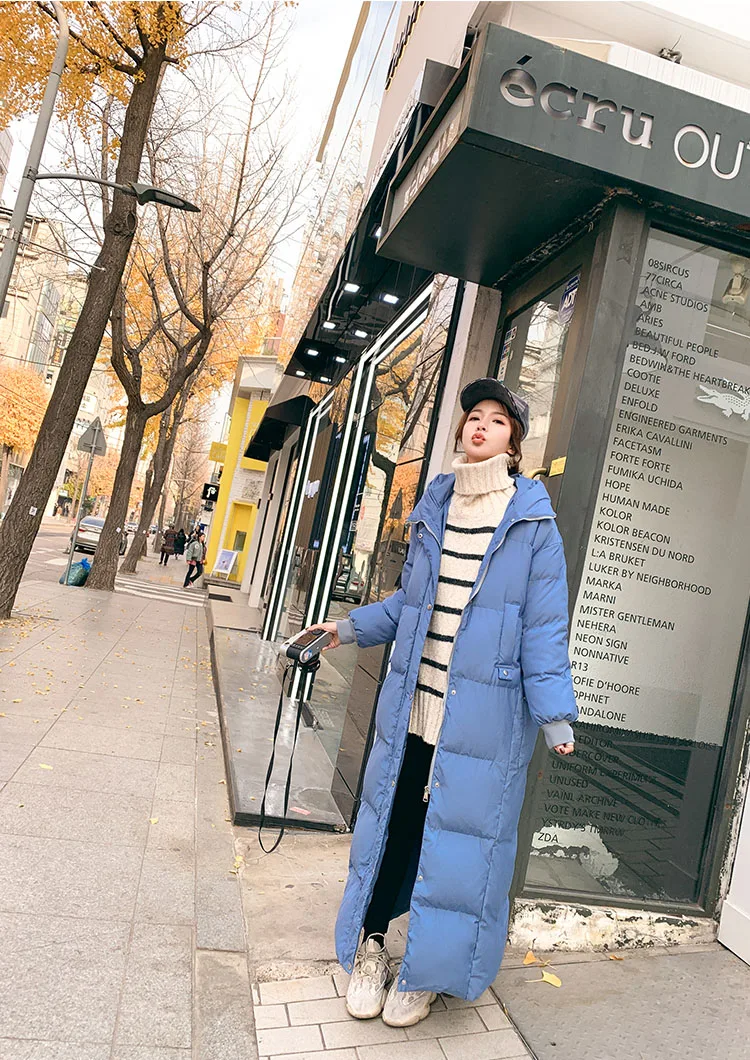 Зимняя парка, пальто, длинная модная женская теплая куртка, Женское пальто, верхняя одежда, корейский пуховик, стеганая шапка, длинная куртка