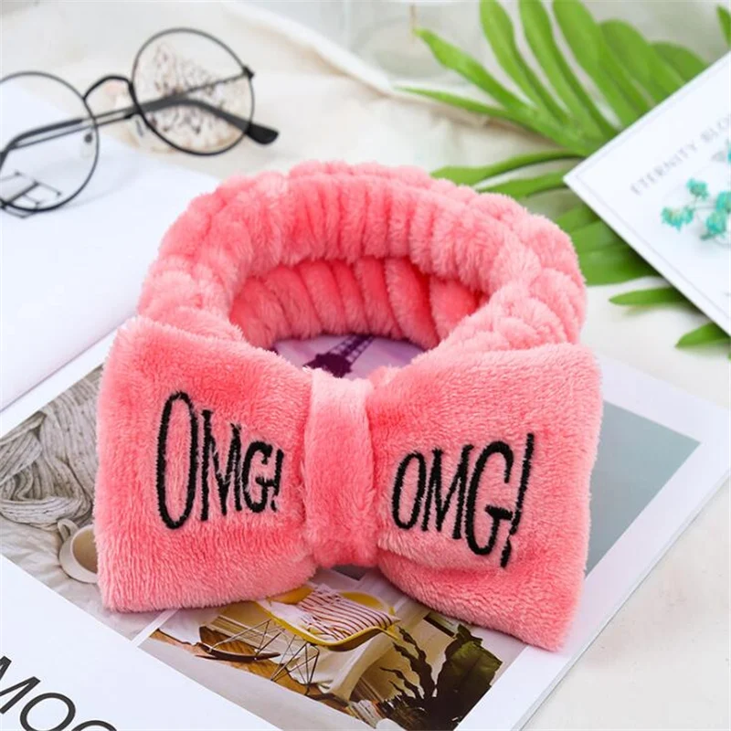 OMG Новинка OMG письмо коралловый флис мыть лицо ободок с бантиком для женщин девушек держатели головных уборов резинки для волос аксессуары для волос в виде тюрбана подарок - Цвет: OMG