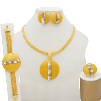 

Gold Color Jewelry Sets for Women African Bridal Wedding Gifts Party Necklace Bracelet Earrings Ring Saudi Arabia Jewellery