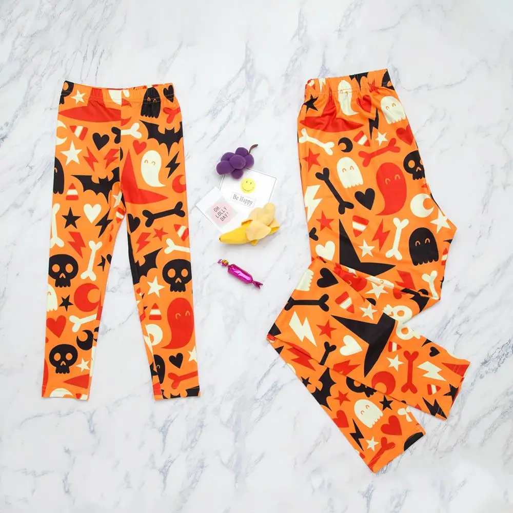 

PatPat Spring Summer and Autumn New Parent-child Cotton Casual Mother and Me Halloween Print Orange With Leggings Trousers