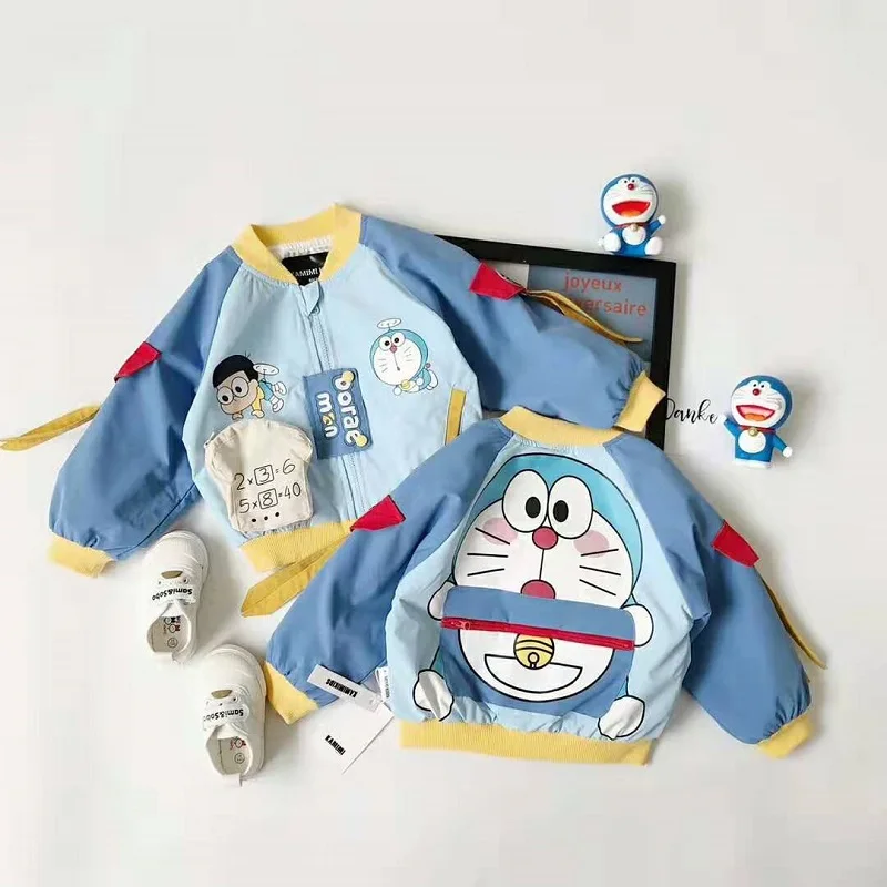 Doraemon/контрастная бейсбольная куртка для мальчиков и девочек; Осенняя детская одежда; ветровка; одежда для маленьких девочек; школьный костюм с героями мультфильмов