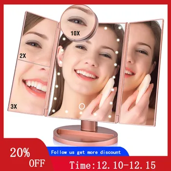 

22 LED Lights Touch Screen Makeup Mirror 1X/2X/3X/10X Magnifying Glass Compact Vanity Mirror Foldable Table Mirrors