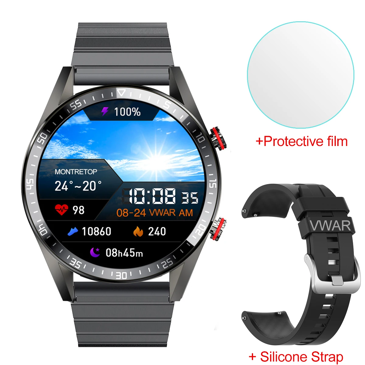 Vwar REX Pro Bluetooth Call Smart Watch AMOLED Screen Always on Display 4G Storage TWS Music Men Smartwatch Blood Pressure Clock 