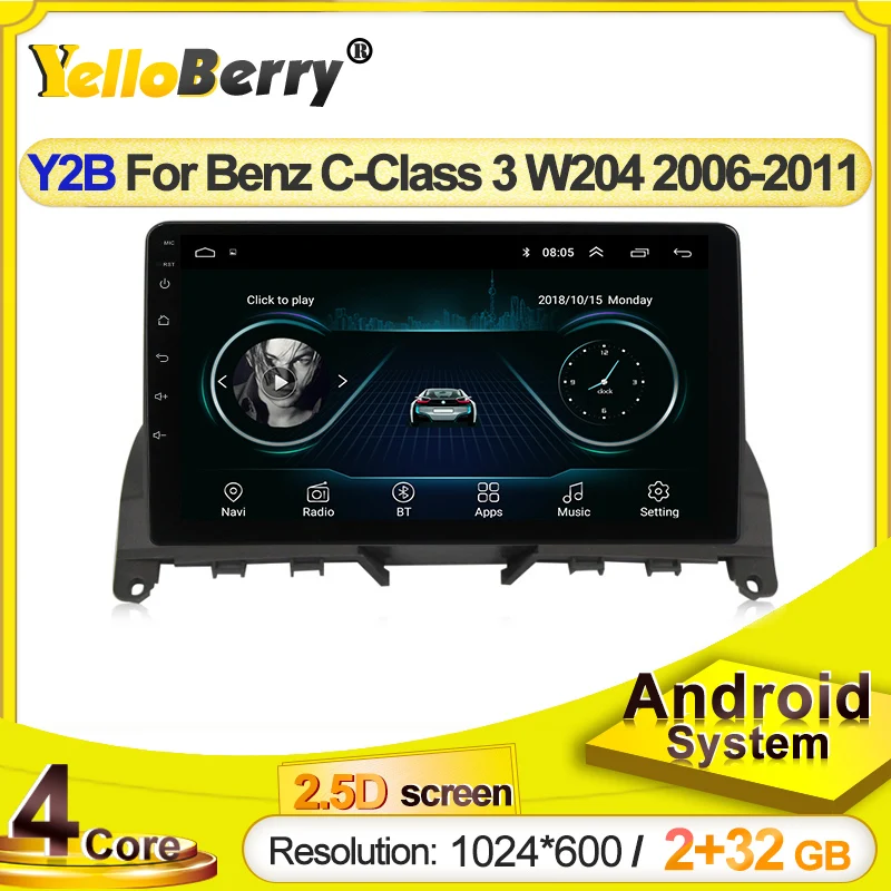 Автомобильный мультимедийный видеоплеер на Android 2G + 32G 2.5D для Benz C-Class 3 W204 2006-2011