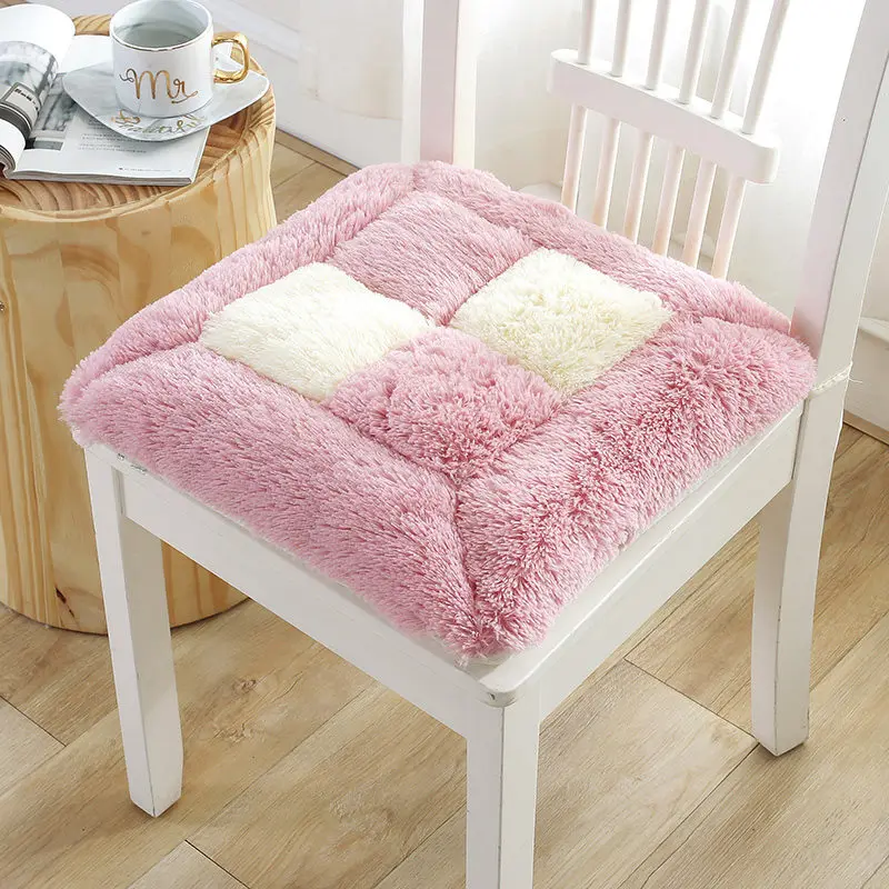 pink white grid Уплотненная плюшевая подушка для стула Coussin 40*40 см противоскользящая подушка для сидения коврик Домашний Декор обеденная офисная подушка - Цвет: pink white grid