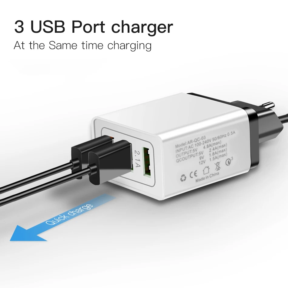 ! ACCEZZ 18 Вт Универсальный 3USB Quick Charge 3 0 для iPhone X 7 8 Samsung Xiaomi Huawei EU Plug мобильный телефон