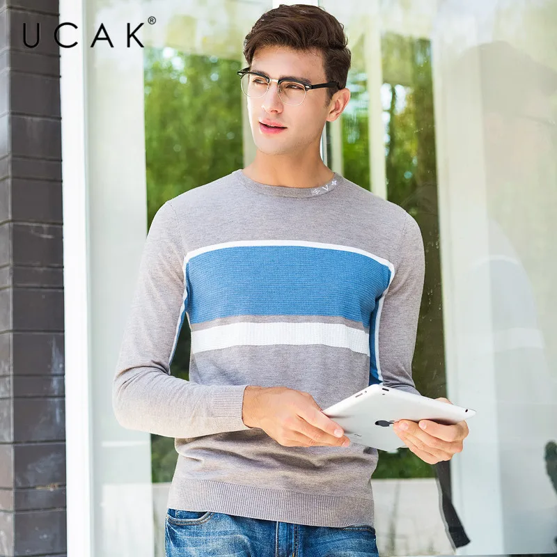 UCAK Brand Sweater Men Casual O-Neck Pull Homme Pullover Men Clothes Autumn Winter Cotton Sweaters Knitwear Jersey Hombre U1001