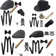 

Free Shipping 1920S 20S Cosplay Gangster Set Men party Props Berets Cigar suspender Pocket Watch Gatsby Costume Accessories Set