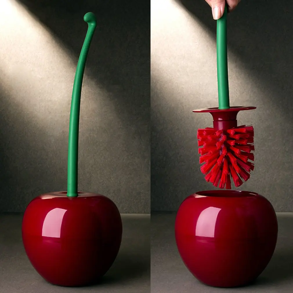 cheap Cherry Shape Toilet Brush + Holder Set Durable ABS Lavatory Brush Household Bathroom Cleaning Brush Kit Sets