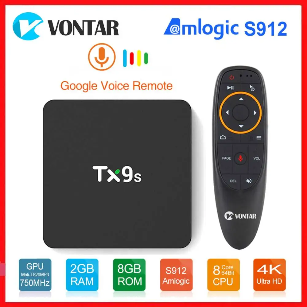 ТВ-приставка Vontar TX9S Amlogic S912 Android восьмиядерная 2 4G Wi-Fi 4K медиаплеер 2G/8G Youtube Google |