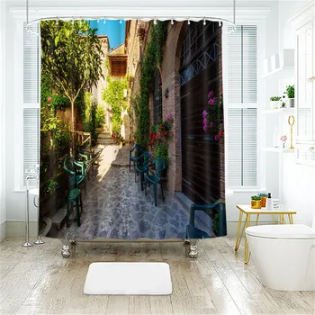 

Shower Curtain Flowers Landscape Wall Pattern Bathroom Curtain Washable Bath Curtain Customizable