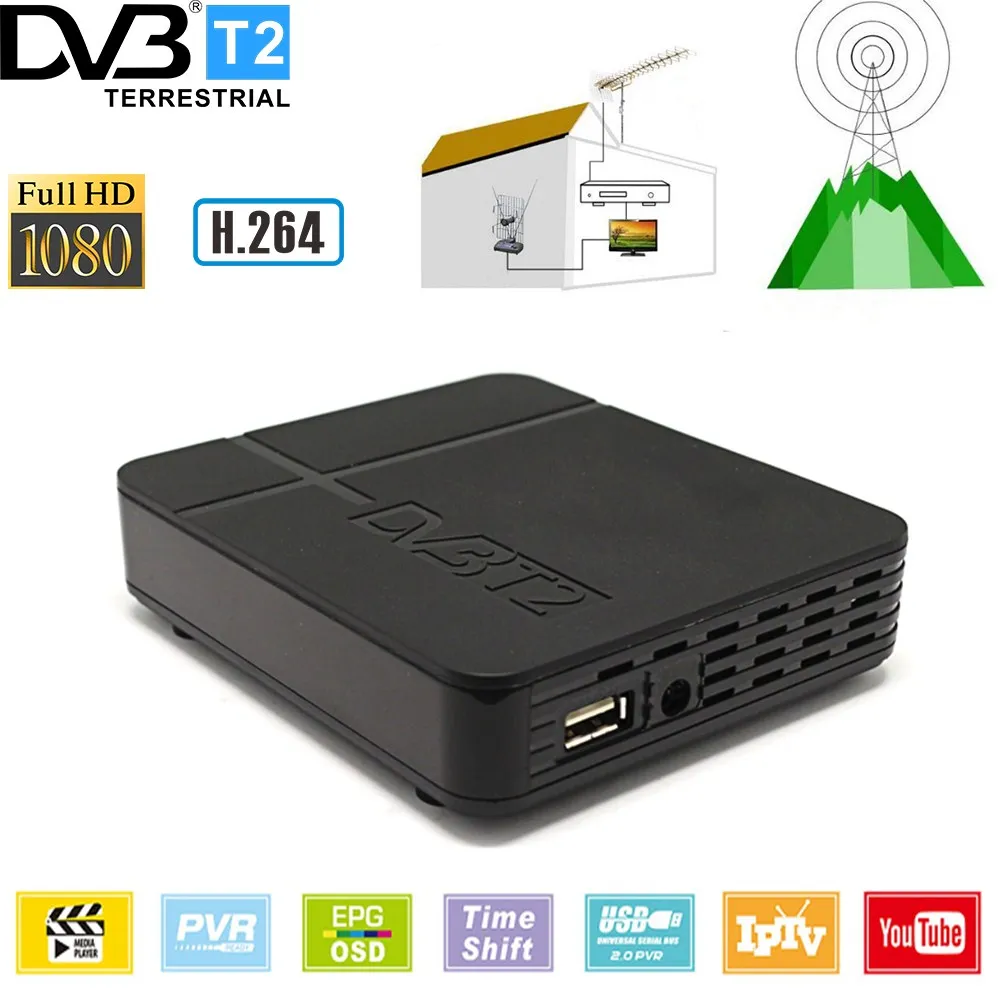 DVB T2 пропускная способность 1080P HD цифровой эфирный ТВ-приемник DVB-T/T2 H.264 MPEG-4/2 Стандартный ТВ-тюнер мини-приставка