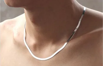 

Simple Fashion Silver color Necklace for women men Unisex Flat snake Choker Link Chain Lobster Clasp kolye collares