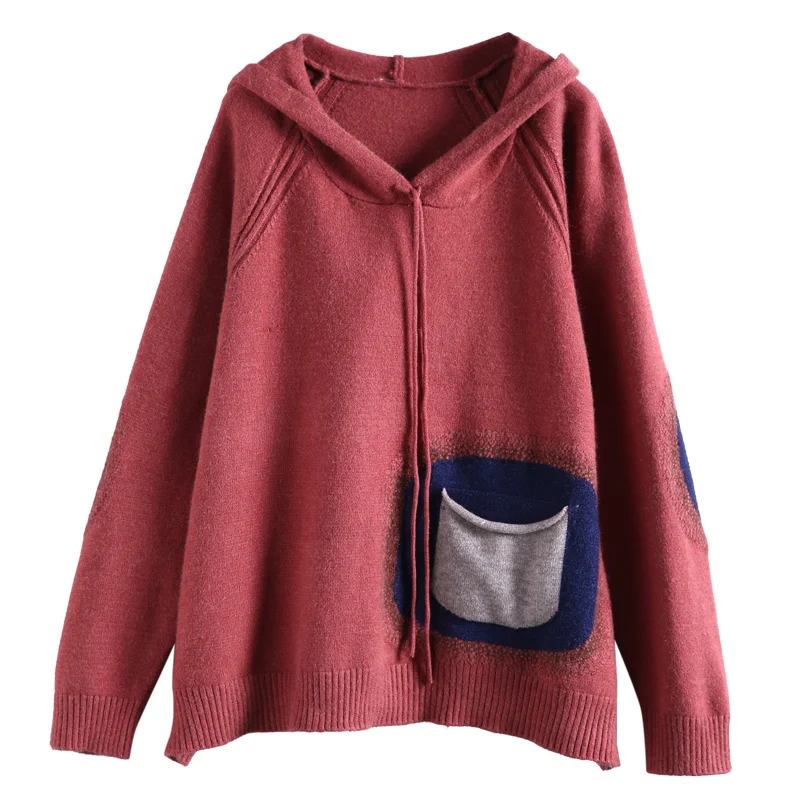 XITAO Patchwork Pocket Drawstring Pullovers Women