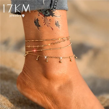 17KM Fashion Gold Multilayer Anklets Set For Women Girls Punk Snake Beads Chain Anklets Butterfly Ankle Bracelet Foot Jewelry
