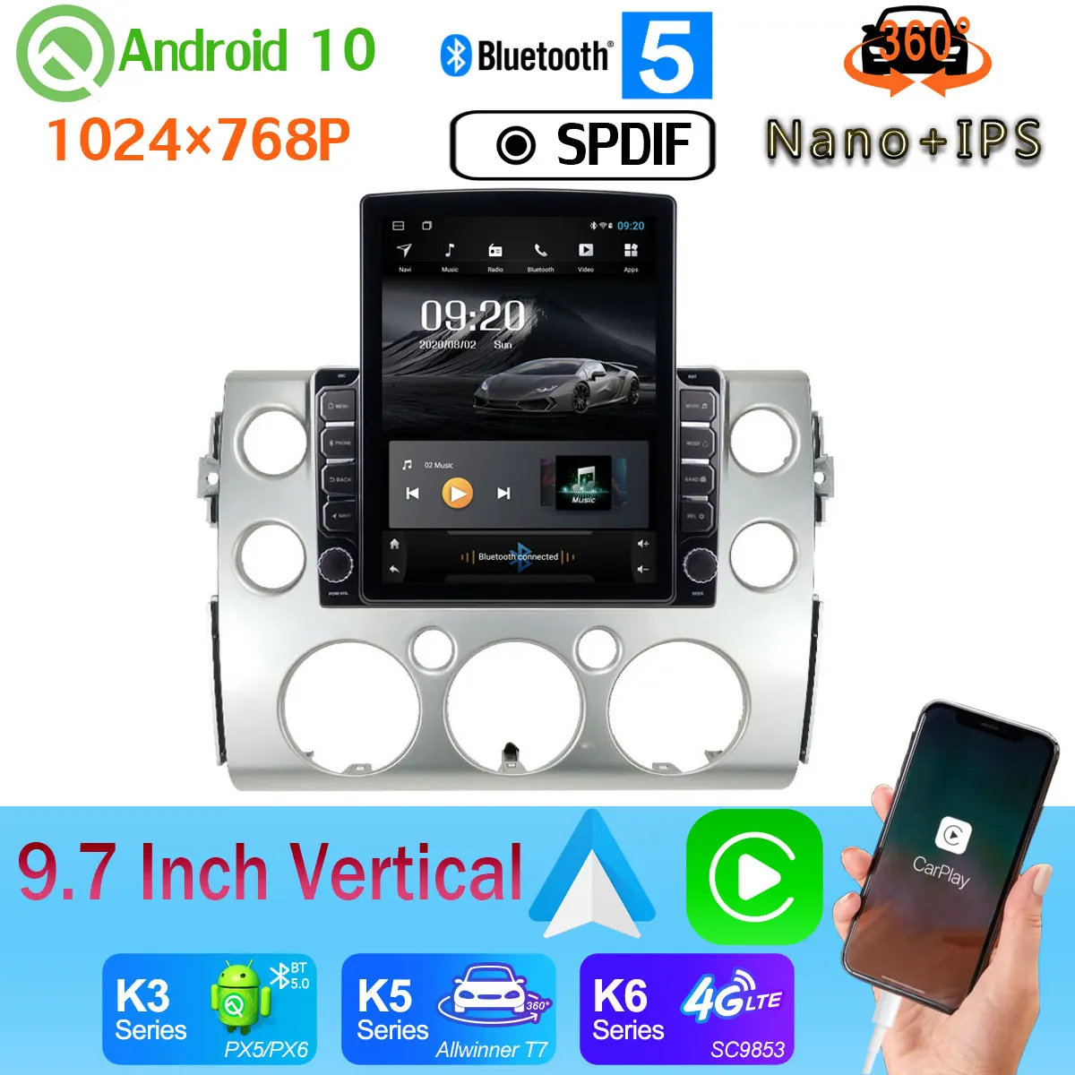 9 7 &quotTesla Style PX6 4 + 64G GPS Android 10 радио для Toyota FJ Cruiser J15 2006-2018 360 * AHD камера Автомобильный