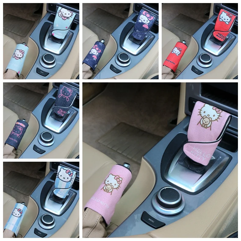 

Чехол с мультяшным котенком для автомобиля, красивый набор принадлежностей, льняной чехол для ручного тормоза, всесезонные аксессуары для интерьера автомобиля