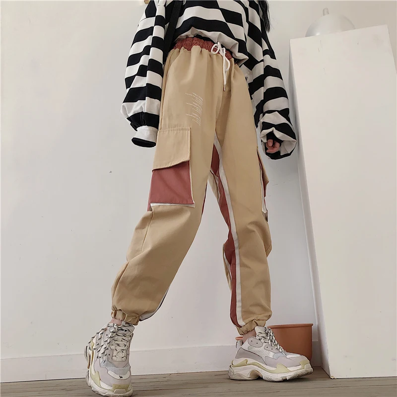 NoEnName_Null лоскутный пояс с высокой талией брюки для женщин Pantalones Mujer зимние однотонные брюки карго корейские женские джоггеры 50cs