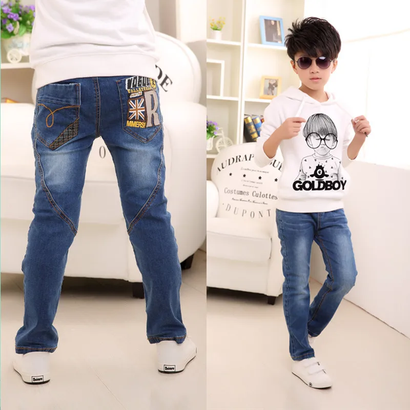 Детская одежда; Новинка года; стильные джинсовые брюки для мальчиков; сезон весна-осень; брюки для больших мальчиков; модные обтягивающие модели в Корейском стиле