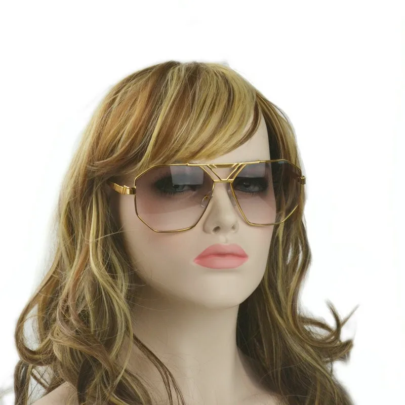 Oversized Gradient Sunglasses Fashion Ladies Metal Frame Sun Glasses Women Mask Style Shield Driving goggles Sun Glasses FML