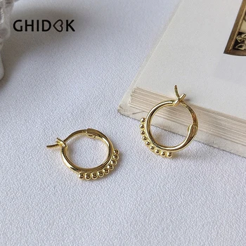 

GHIDBK Dainty 925 Sterling Silver Beaded Hoop Earrings Small Minimalist Gold Solid Ring Earring Modern Geometric Circle Earring