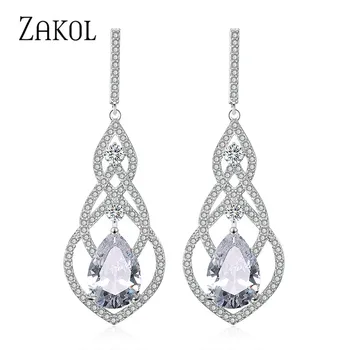 

ZAKOL Luxury Cubic Zirconia Shiny Drop Earrings for Bridal Jewelry Bridesmaid Women Party Birthday Gift FSEP2339