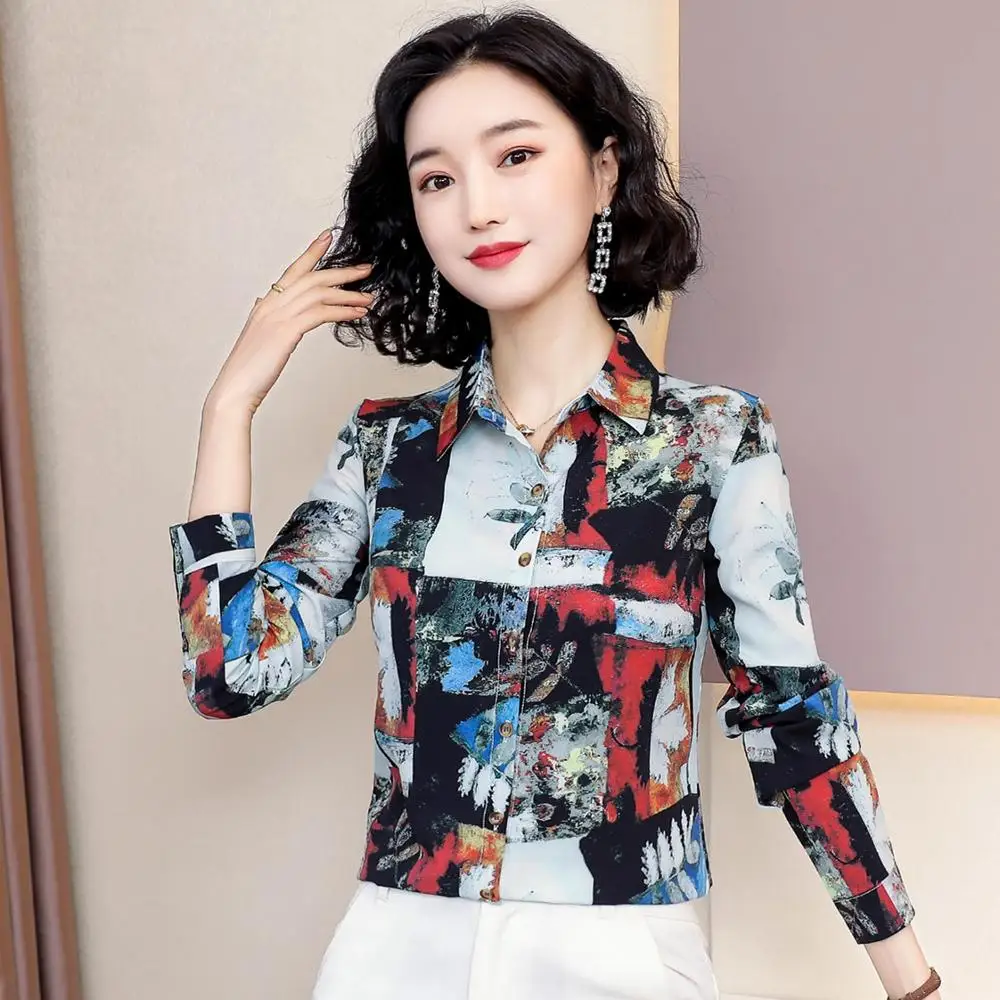 Silk Print Blouse Female Long Sleeve Painting Elegant Blouses For Women Temperament Floral Ladies Tops Office Shirts Work Tunic Silk Print Blouse Female Long Sleeve Painting Elegant Blouses For Women Temperament Floral Ladies Tops Office Shirts Work Tunic