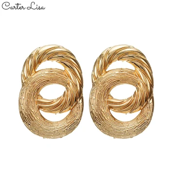 

CARTER LISA Crossed Metal Loops Punk Gold Color Maxi Statement Hoop Earrings For Women Party Jewelry Christmas Gift Brincos