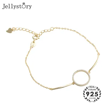 

Jellystory Fashion Jewelry Bracelet for Women 925 Sterling Siver Round Shape Zircon Chain Bangles Wedding Party Gifts Gold color