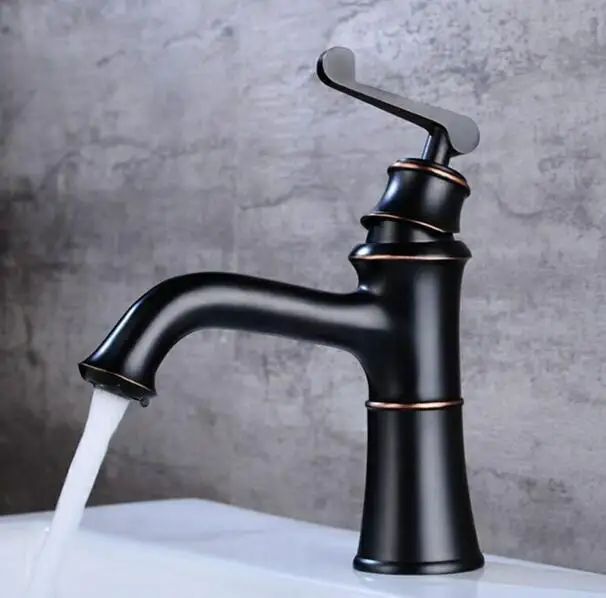 Short Faucet Vidric черные Смесители для ванной комнаты, смеситель для раковины, масляный щебень, бронзовый кран для раковины, бортике, одна ручка ELF1403B - Цвет: Short Faucet