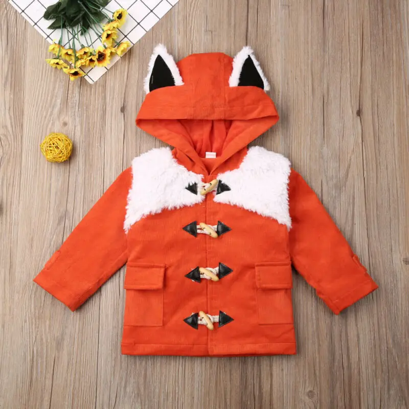 1-6Years Kids Baby Boys Girls 3D Fox Hooded Coat Jacket Winter Toddler Thick Outwear