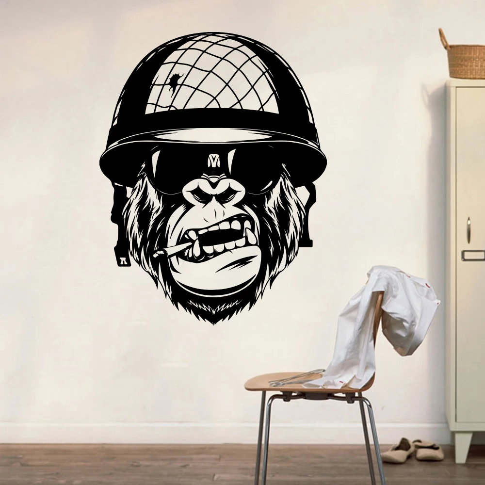 Large Gorilla Smoking Solider Wall Sticker Bedroom Boy Room Monkey Army Wall Decal Kids Room Vinyl Home Decor (2)