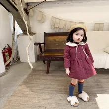 Осень-зима, стиль, корейский стиль, тонкая хлопковая кукольная куртка для девочек детская одежда с круглым вырезом, вырезом лодочкой и бантом