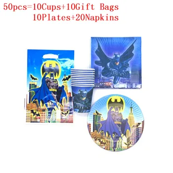 

50/80 pcs/lot Cartoon Batman Disposable Tableware set Paper Napkins Gift Bags Cups Plates Baby Shower Birthday Party Decoration