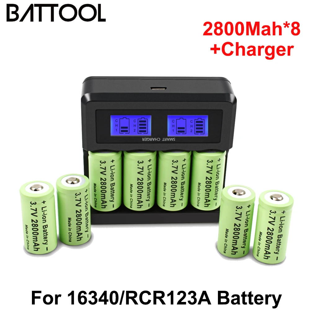 Battool Cr123a 3.7V 2800Mah Lithium Li Ion Voor 16340 Batterij CR123A