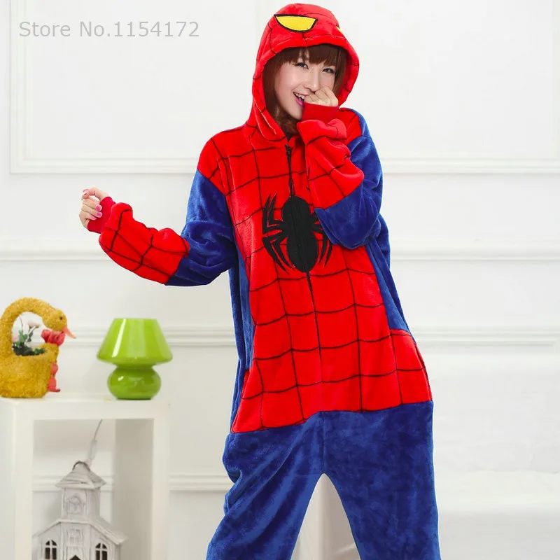 Рождество Человек-паук унисекс взрослых фланелевые пижамы животных Пижама Косплей комбинезоны пижамы женские наборы сна халат кигуруми