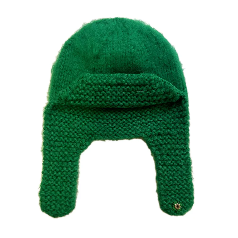 Mohair Beanie Hat for Women Winter Hat Knitted Autumn Skullies Hat Ladies Warm Bonnet Cap Korean Black Red Cap Ear Protection