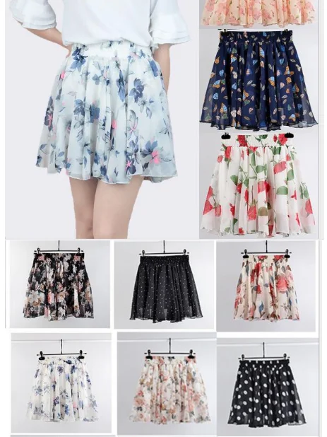 30 шт./лот! Летняя юбка ретро пляжная шифоновая юбка с принтом юбка богемная