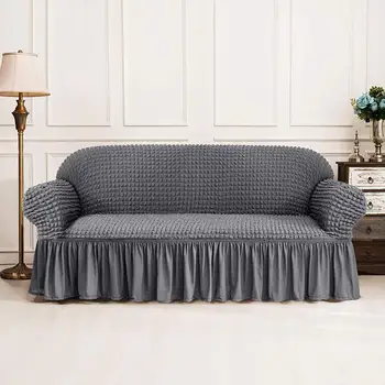 

Dark Grey Bubble Sofa Cover With Skirt Elastic Universal Slipcover 1/2/3/4 seater Stretch Couch Cover for Living Room Furniture