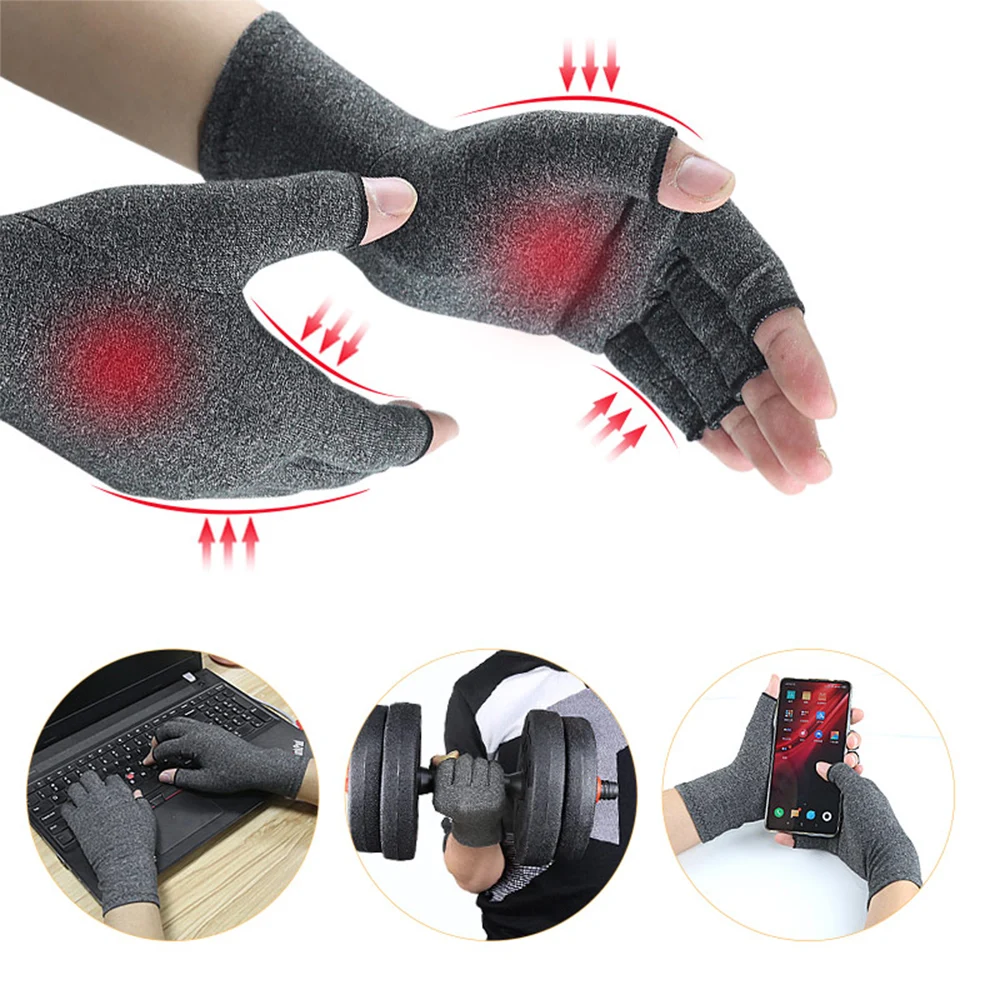 Tcare 2Pcs/Pair Unisex Compression Open Fingers Arthritis Gloves Premium Arthritic Joint Pain Relief Hand Gloves Therapy Cycling