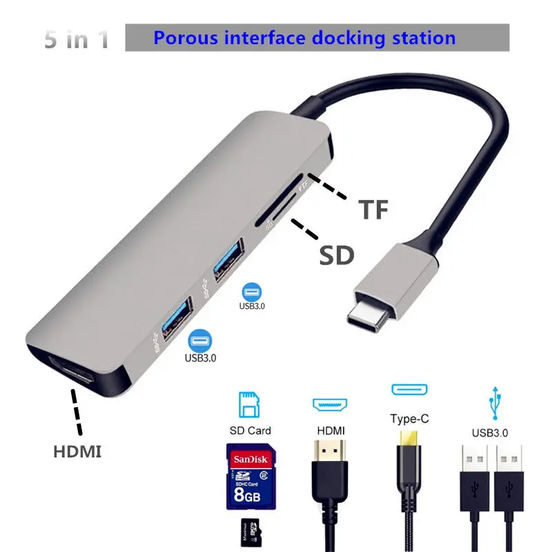 

Type C To HDMI USB 3.0 Type-C PD Charging Adapter Converter USB-C Docking Station HUB for MacBook xiaomi Samsung Galaxy S8 9plus