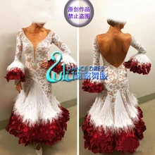 Competition Ballroom dance dress,tango salsa samba dance dress,latin dance wear,Rumba Jive ostrich feather Dance Dress