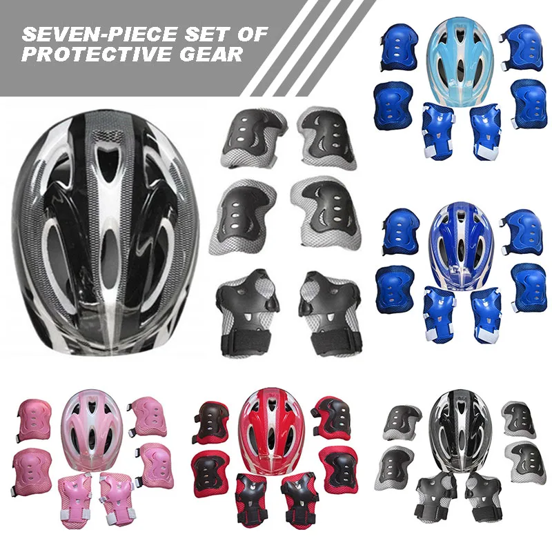 7pcs/set Kids Safety Helmet Knee Elbow Pad Adjustable Impact Resistant Skating Cycling Sports Protective Gear Set for Children