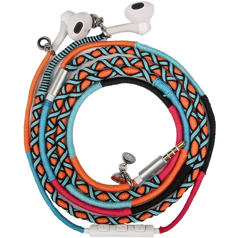 

Heavy Duty Wired In-ear Earphones Braided Headset Earbuds with Mic Braided Rope Designed To Reduce Line Tangles