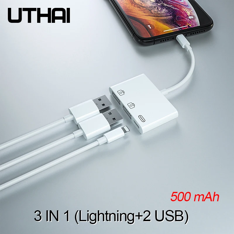 

UTHAI E16 For iphone USB OTG Adapter 500mAh HDMI Converter Lightning to USB SD Audio Adapter of iPhone 7 8 X XR 11 support IOS13