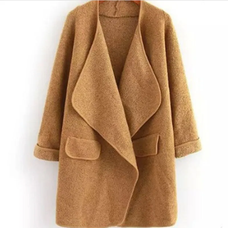 

Tide Fashion Autumn Pockets Solid Outerwear Women Long Sleeve Long Coats Casual Turn-Down Collar Loose Outwear
