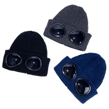 Очки пилота, однотонные зимние шапки бини для мужчин и женщин, женские шапки с манжетами и черепами, вязаные шапки в стиле хип-хоп Харадзюку, повседневные, уличные