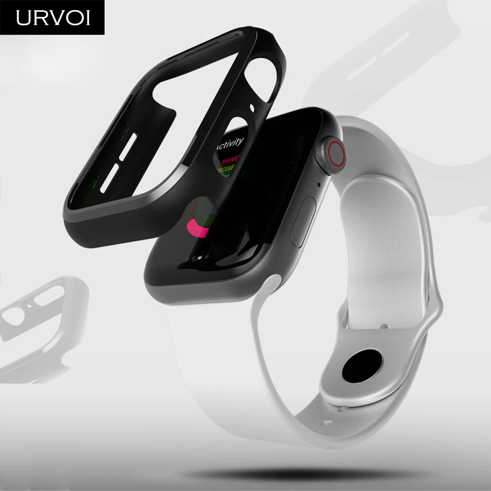 URVOI Black frame for Apple Watch series 4 3 Plastic bumper hard cover protectorfor iWatch 40 44mm slim fit Ultra-thin case_01